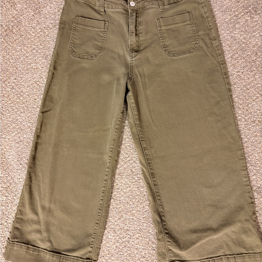 Women’s Olive Green Wide-Leg Cropped High-waisted Pants 2XL